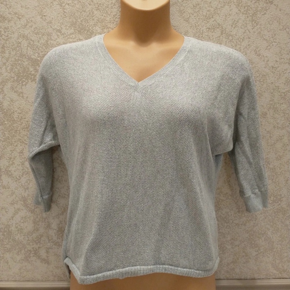 Express Heather Gray V-Neck Sweater With Zippered Back